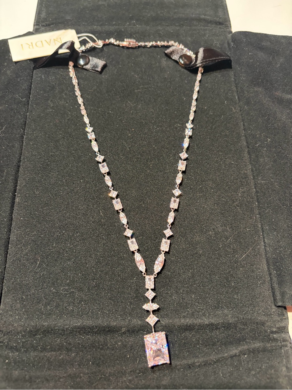 NWT NADRI Platinum Plated Cubic Zirconia Drop Necklace
